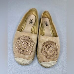 Karl Lagerfeld Paris Espadrille Flats Tan Studded Slip On 8
